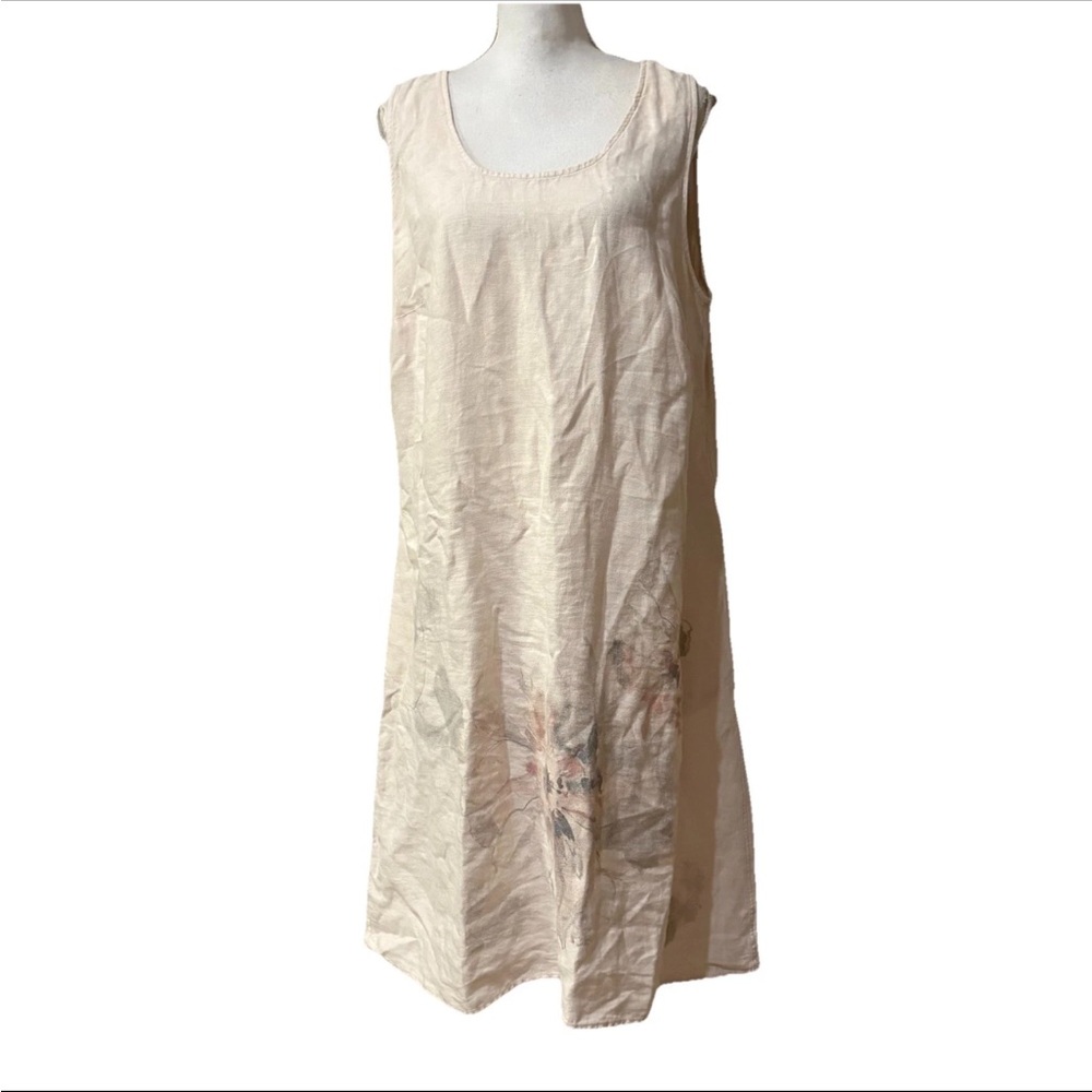J. Jill Pure Jill Linen Maxi Dress Beige Watercolor Floral Sz XL Petite Boho